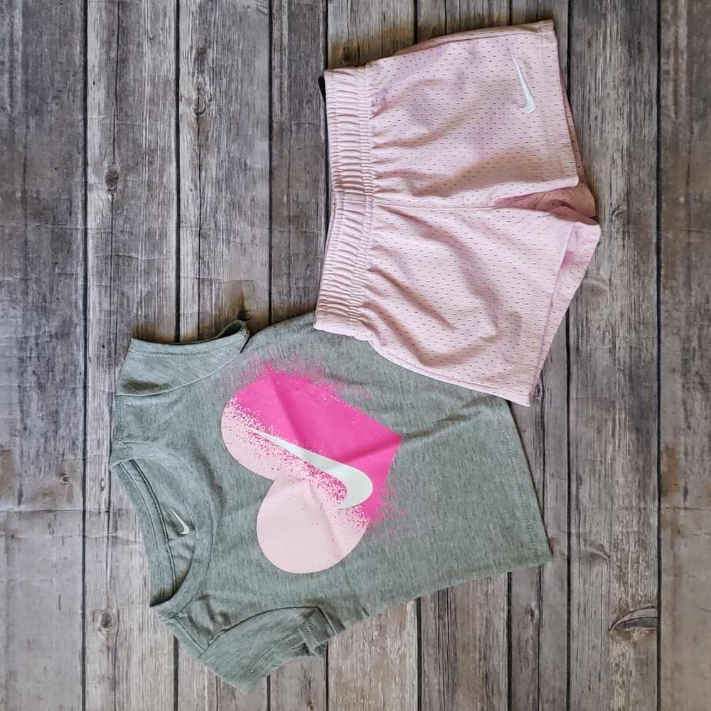 Nike Little Girls Heart Logo Graphic Tee & Shorts Set